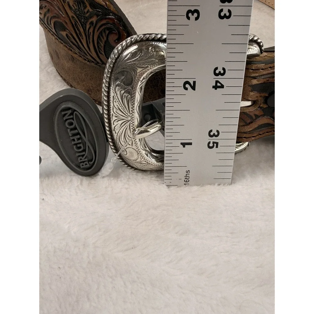 Tony Lama C42525 Men's Rustic Ostrich Print Floral Tooled Leather Belt Size 38